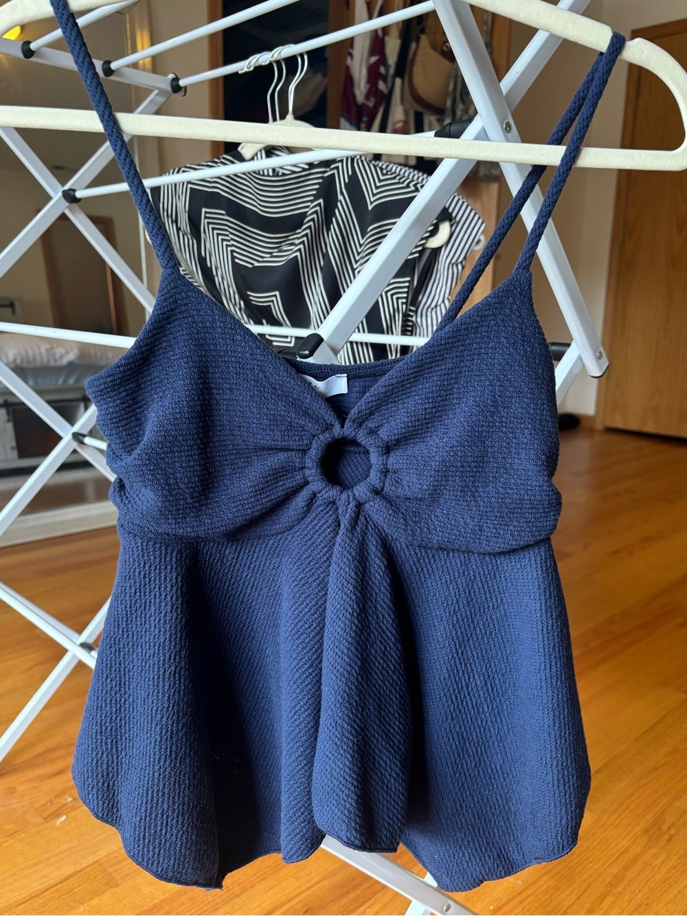 Gaze Navy Blue Ring-Front Babydoll Top